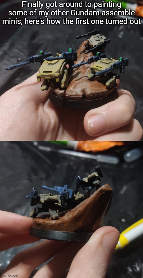 Time to not post here for another month WOOOOO- | Finally got around to painting some of my other Gundam assemble minis, here's how the first one turned out | made w/ Imgflip meme maker