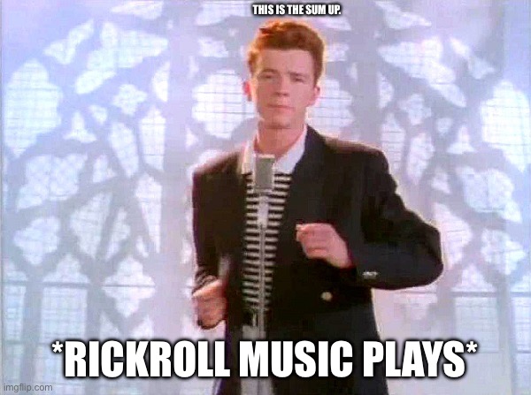 rickrolling | This is the sum up. *rickroll music plays* | image tagged in rickrolling | made w/ Imgflip meme maker