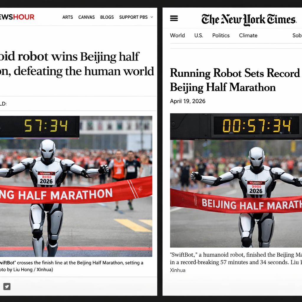 A humanoid robot that won a half-marathon race for robots in Bei Blank Meme Template