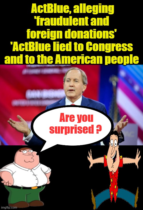 CRIMINALS Political Mob | ActBlue, alleging 'fraudulent and foreign donations'
'ActBlue lied to Congress and to the American people; Are you surprised ? | made w/ Imgflip meme maker