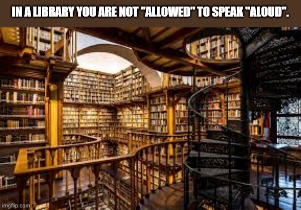 At a library, you are not "allowed" to speak "aloud". | In a library you are not "allowed" to speak "aloud". | image tagged in funny,humor,library,play on words,funny meme | made w/ Imgflip meme maker