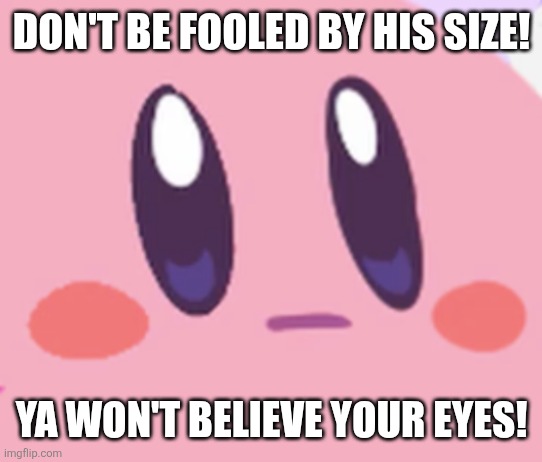 Don't be fooled by his size! Ya won't believe your eyes! | image tagged in blank kirby face | made w/ Imgflip meme maker