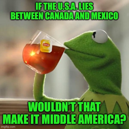 But That's None Of My Business Meme | If the u.s.a. Lies between Canada and mexico; Wouldn’t that make it middle America? | image tagged in memes,but that's none of my business,kermit the frog | made w/ Imgflip meme maker