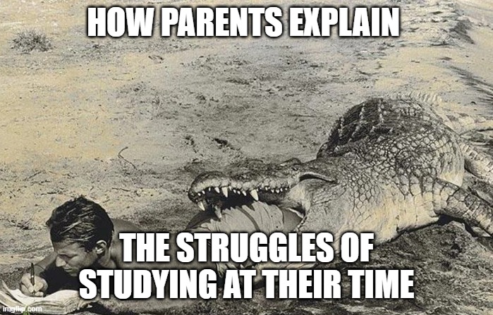 parents | how parents explain; the struggles of studying at their time | image tagged in memes | made w/ Imgflip meme maker