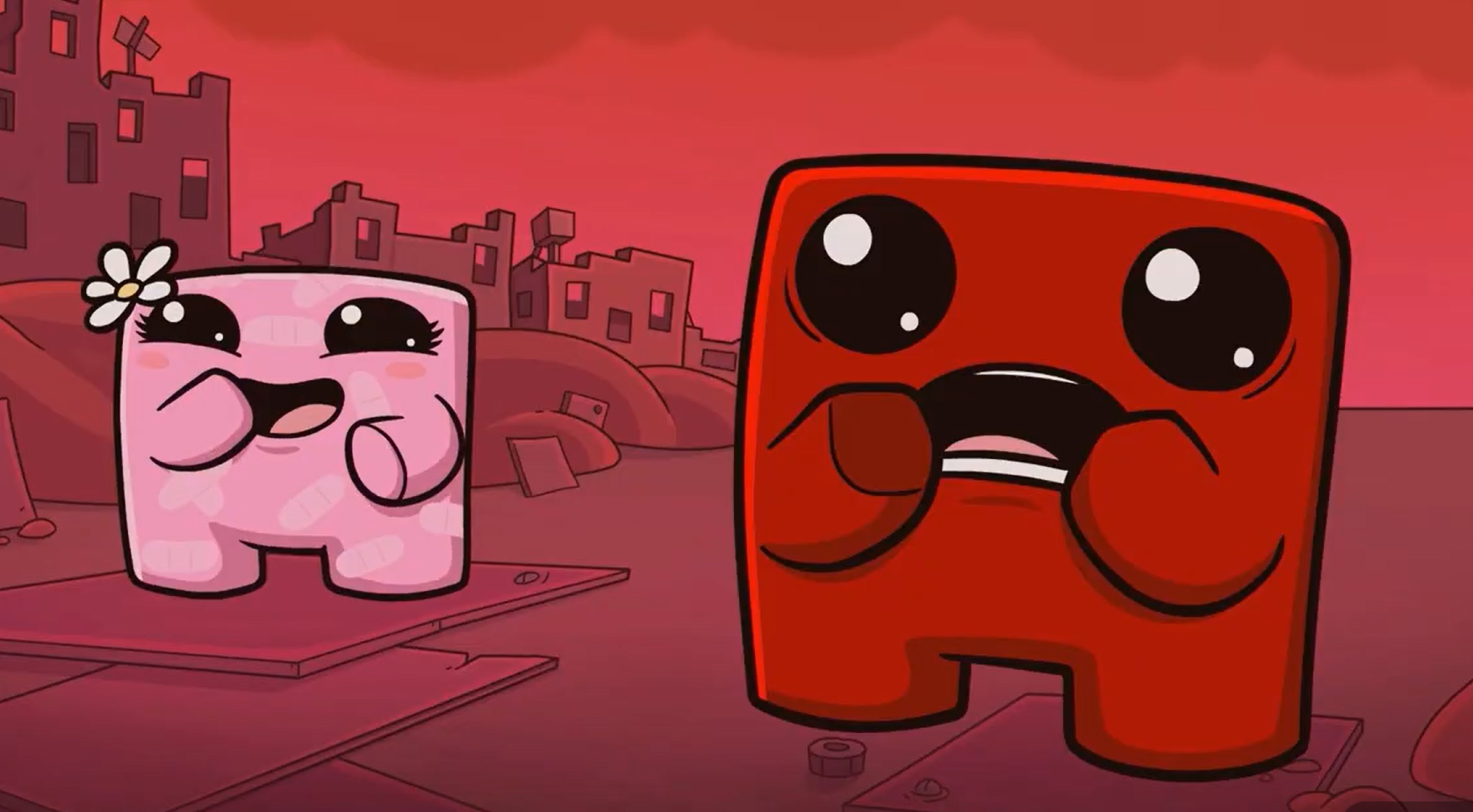 Shocked Meat Boy and Laughing Bandage Girl meme Blank Meme Template