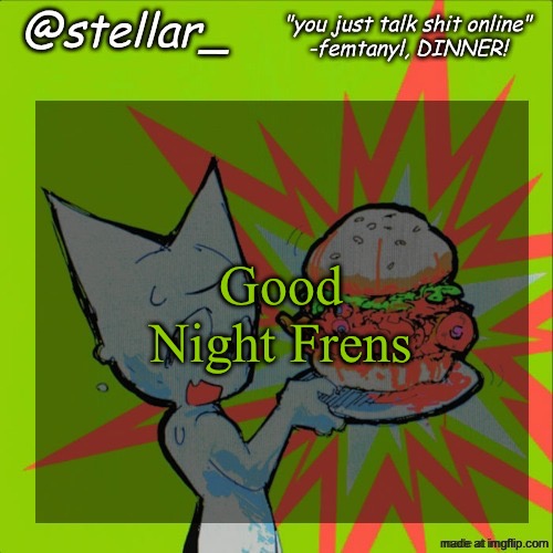 RayCat going to sleep | Good Night Frens | image tagged in stellar femtanyl temp,remix | made w/ Imgflip meme maker