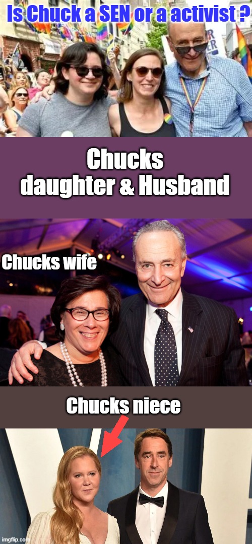 Does he represent all people or just certain lifestyles | Is Chuck a SEN or a activist ? Chucks daughter & Husband; Chucks wife; Chucks niece | made w/ Imgflip meme maker