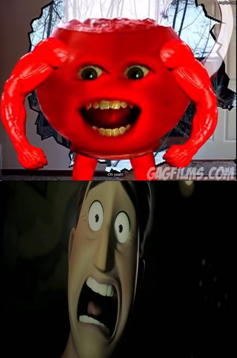 Kool Aid Killer scares Mayor Jerry | image tagged in kool aid killer scares who meme template,deviantart,disney,pixar,hoppers,deviantart week | made w/ Imgflip meme maker