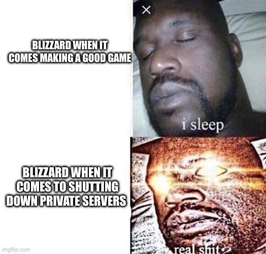 Real Shit | Blizzard when it comes making a good game; Blizzard when it comes to shutting down private servers | image tagged in real shit | made w/ Imgflip meme maker