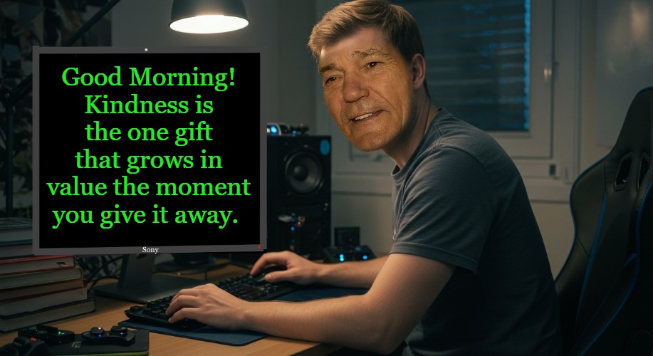 kewlew at work | Good Morning! Kindness is the one gift that grows in value the moment you give it away. | image tagged in kewlew at work | made w/ Imgflip meme maker