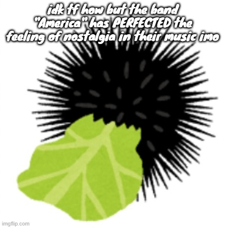 Illustration of a sea urchin eating cabbage | idk tf how but the band "America" has PERFECTED the feeling of nostalgia in their music imo | image tagged in illustration of a sea urchin eating cabbage | made w/ Imgflip meme maker