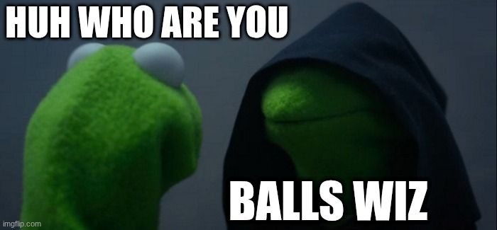 Evil Kermit Meme | huh who are you; balls wiz | image tagged in memes,evil kermit | made w/ Imgflip meme maker