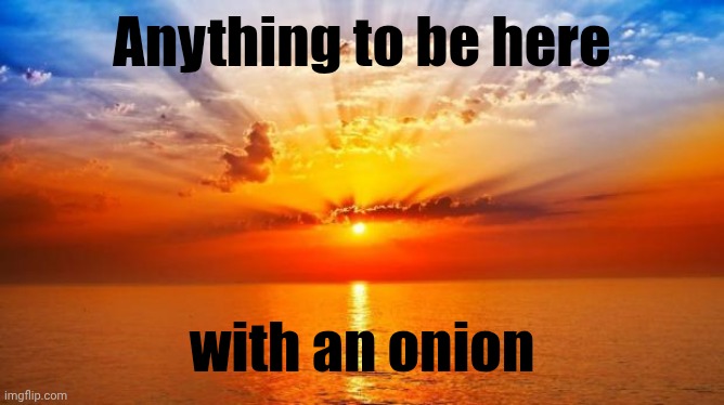 Take me back there | Anything to be here; with an onion | image tagged in sunrise,onion,onions,beautiful,memes,vegetable | made w/ Imgflip meme maker