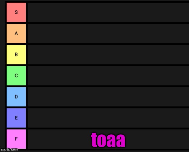 here is a tier list of everyone who thinks TOAA is a good person | toaa | image tagged in tier list,toaa | made w/ Imgflip meme maker