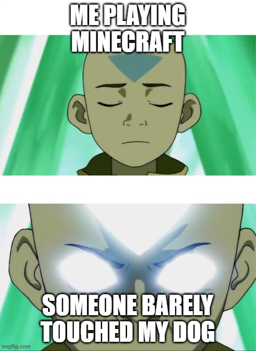 you are cooked, idc if you "missclicked" its over for you | me playing minecraft; someone barely touched my dog | image tagged in aang going avatar state,mincraft | made w/ Imgflip meme maker