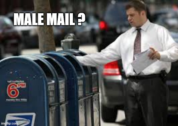 When a man sends a letter through the post office is it called "male mail"? | Male mail ? | image tagged in funny,humor,play on words,mail,male,post office | made w/ Imgflip meme maker