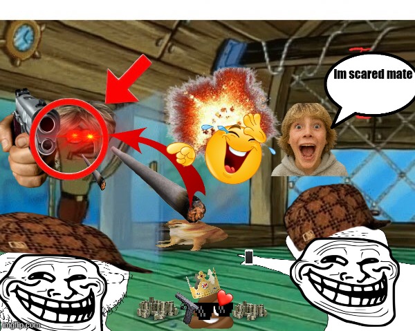 POOP VS KAREN | im scared mate | image tagged in spongebob fish | made w/ Imgflip meme maker