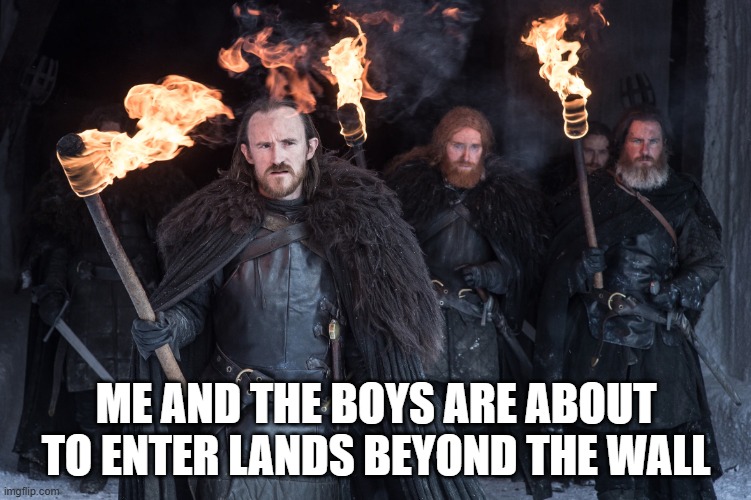Night's Watch | Me and the boys are about to enter lands beyond the wall | image tagged in me and the boys | made w/ Imgflip meme maker