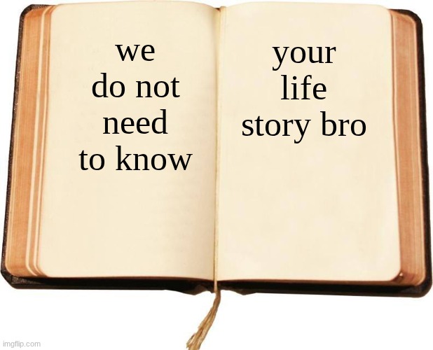 Life Story | we do not need to know your life story bro | image tagged in life story | made w/ Imgflip meme maker