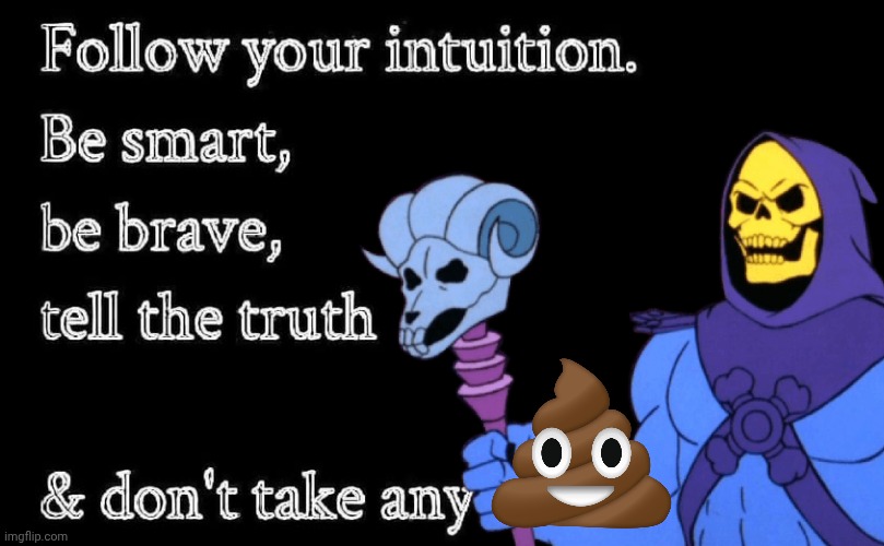 Skeletor says take no shit | image tagged in skeletor,demotivational,poop | made w/ Imgflip meme maker