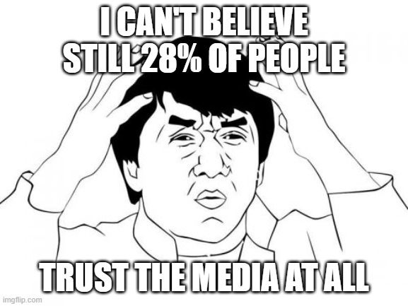 Jackie Chan WTF Meme | I can't believe still 28% of people trust the media at all | image tagged in memes,jackie chan wtf | made w/ Imgflip meme maker