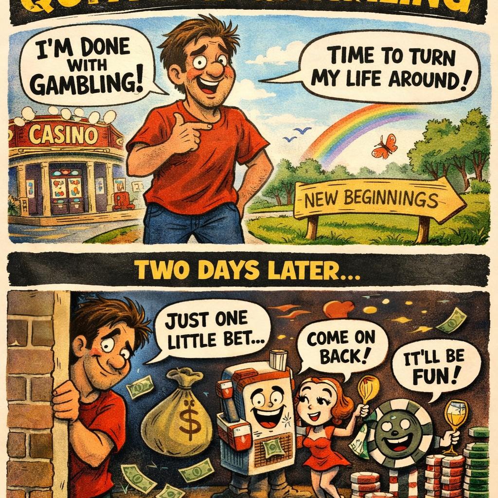 make a meme that joke about people quitting gambling Blank Meme Template