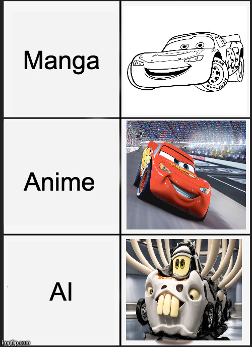AI and it's "masterpieces" | Manga; Anime; AI | image tagged in memes,funny,cars,ai art | made w/ Imgflip meme maker
