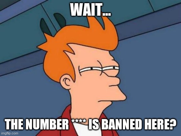 i checked the rules | wait... the number **** is banned here? | image tagged in memes,futurama fry,number | made w/ Imgflip meme maker