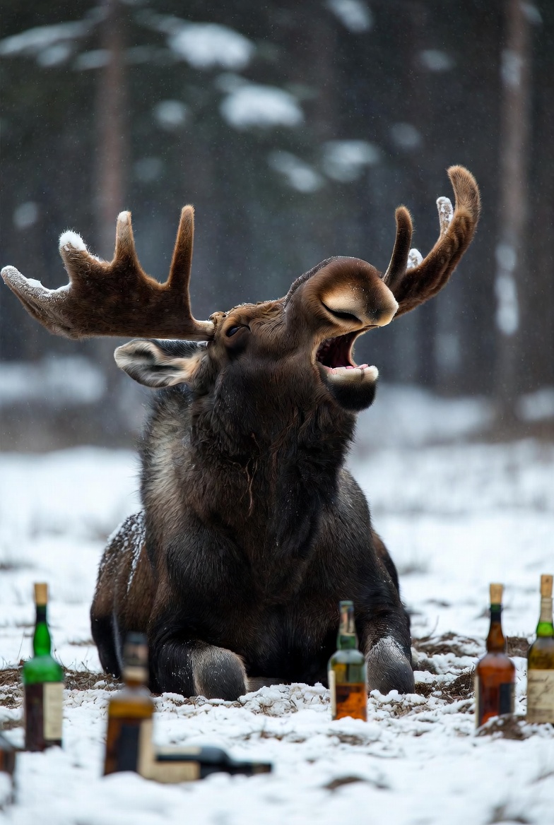 Drunken Moose in snow liquor JPP Blank Meme Template