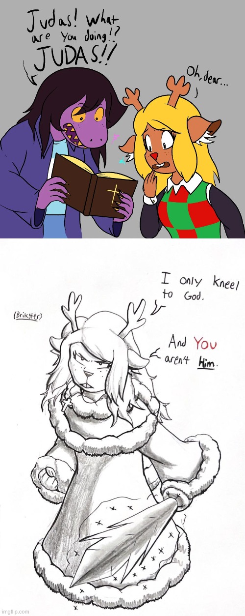 Christian Deltarune art I found on Reddit, credit to Brikster | image tagged in deltarune,noelle,susie,christian,art | made w/ Imgflip meme maker