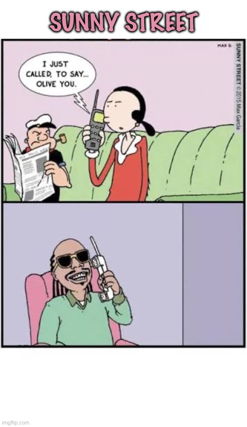 No wonder | Sunny Street | image tagged in comics,sunny street,olive oyl,popeye,stevie wonder,pun | made w/ Imgflip meme maker