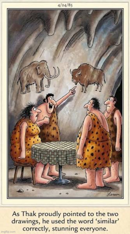 Eureka! | image tagged in the far side,comics,cavemen,cave drawings,similar,stunning | made w/ Imgflip meme maker