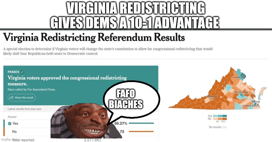 Fafo for mga | Virginia redistricting gives Dems a 10-1 advantage; Fafo biaches | image tagged in donald trump,trump,fafo,maga,conservative,republican | made w/ Imgflip meme maker