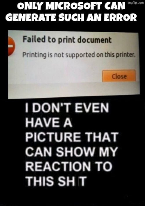 Only Microsoft Could Generate This | Only Microsoft can generate such an error | image tagged in you had one job,microsoft,dafuq did i just read,hey printer,technology,windows | made w/ Imgflip meme maker