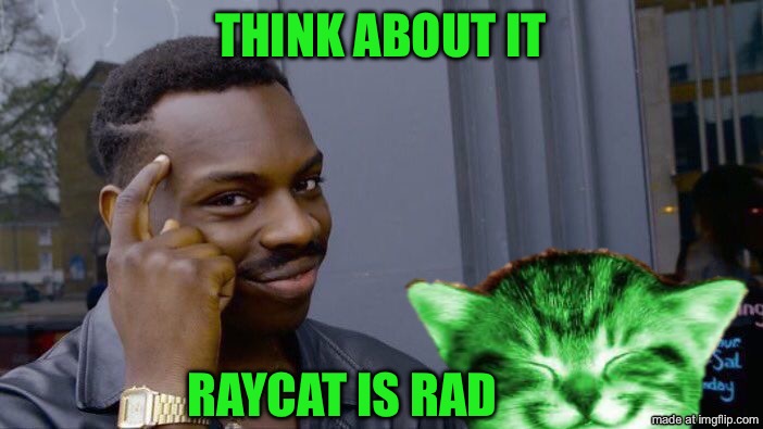 Rad and Tuff | Think about it; Raycat is rad | image tagged in memes,roll safe think about it,67 | made w/ Imgflip meme maker