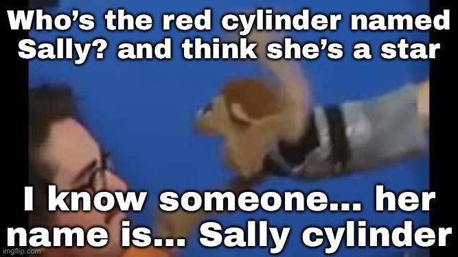 Australians who grew up with the sharpies will be happy | Who’s the red cylinder named Sally? and think she’s a star; I know someone… her name is… Sally cylinder | image tagged in brooklyn guy screaming at tito | made w/ Imgflip meme maker