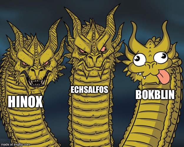 Zelda | Echsalfos; Bokblin; Hinox | image tagged in three-headed dragon,the legend of zelda | made w/ Imgflip meme maker