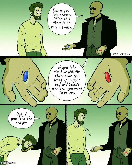 image tagged in the matrix,pills,matrix pills,blue,pill,gulp | made w/ Imgflip meme maker
