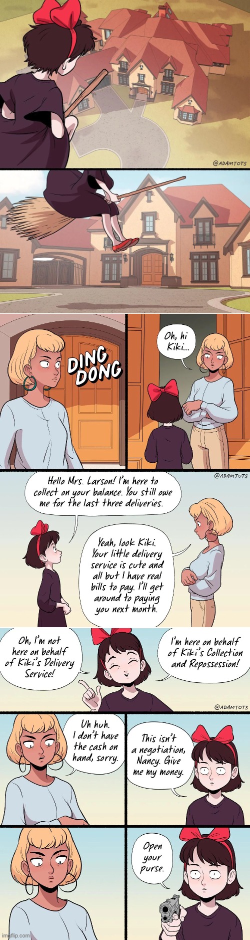 image tagged in kiki's delivery service,collection,repossession,money,gun,uh oh | made w/ Imgflip meme maker