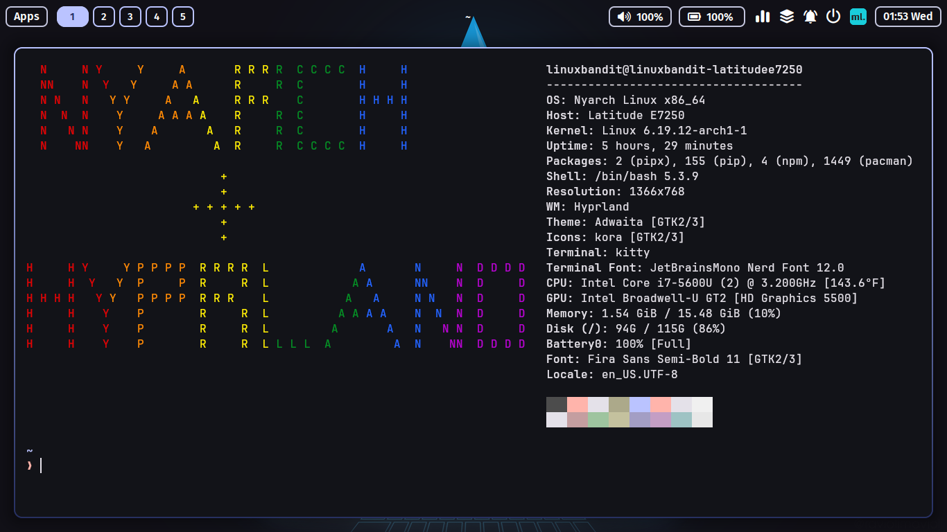 bandits custom ascii for the fetch on his nyarch hyprland setup Blank Meme Template