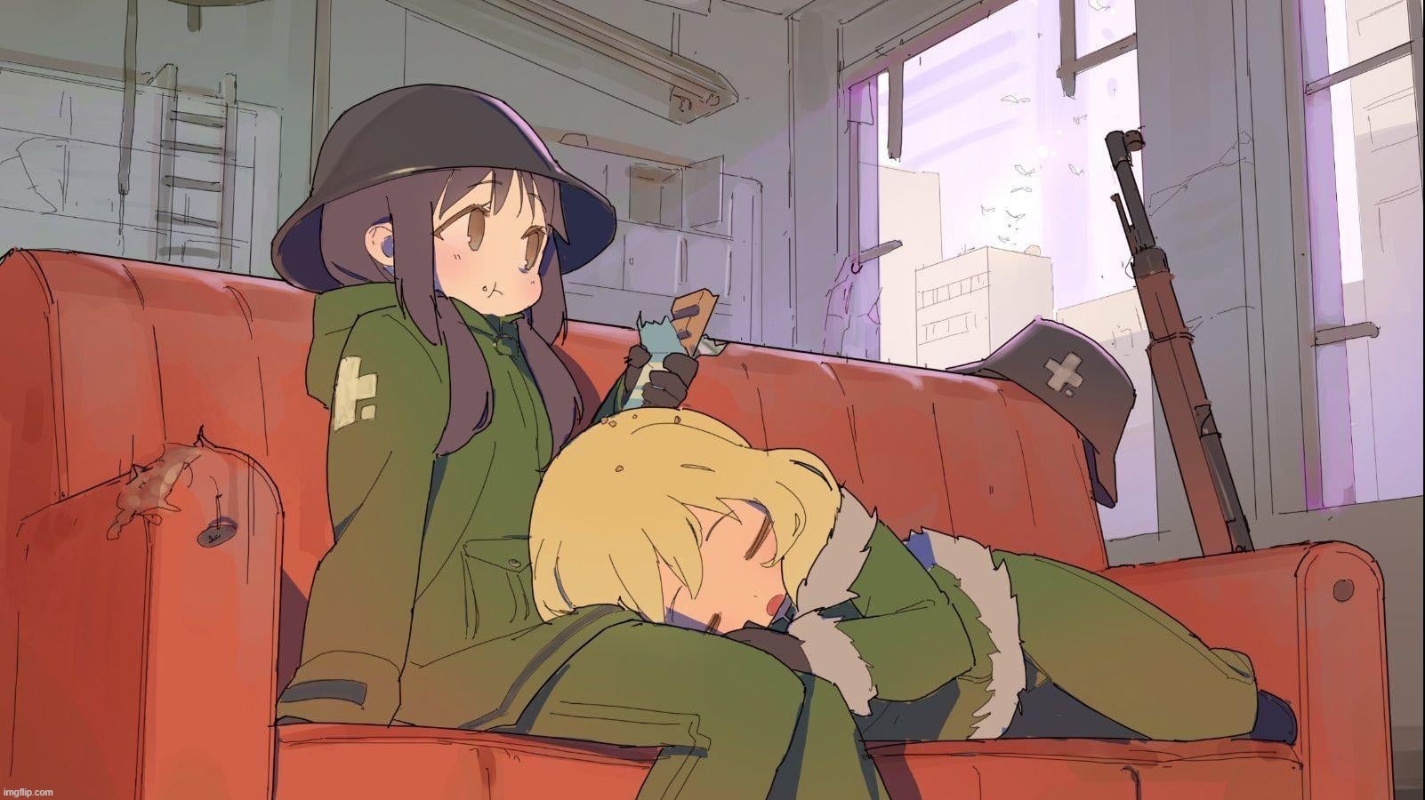 I'm dumping GLT yuri now (Hobo note:why?) | image tagged in yuuri sleeping on chito's lap | made w/ Imgflip meme maker