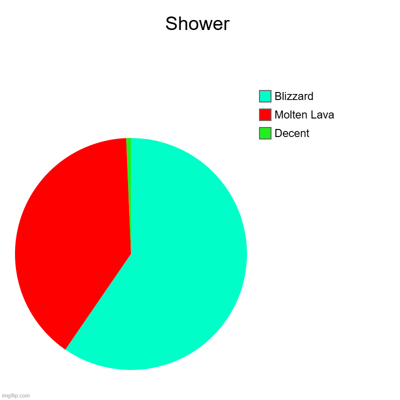 Shower | Decent, Molten Lava, Blizzard | image tagged in charts,pie charts,relatable,shower | made w/ Imgflip chart maker