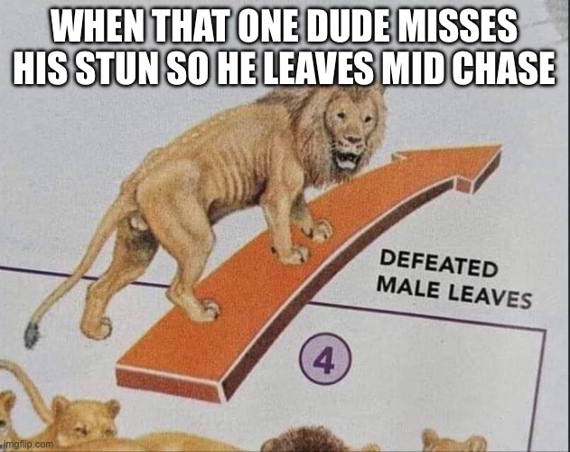 Defeated male leaves | When that one dude misses his stun so he leaves mid chase | image tagged in defeated male leaves | made w/ Imgflip meme maker