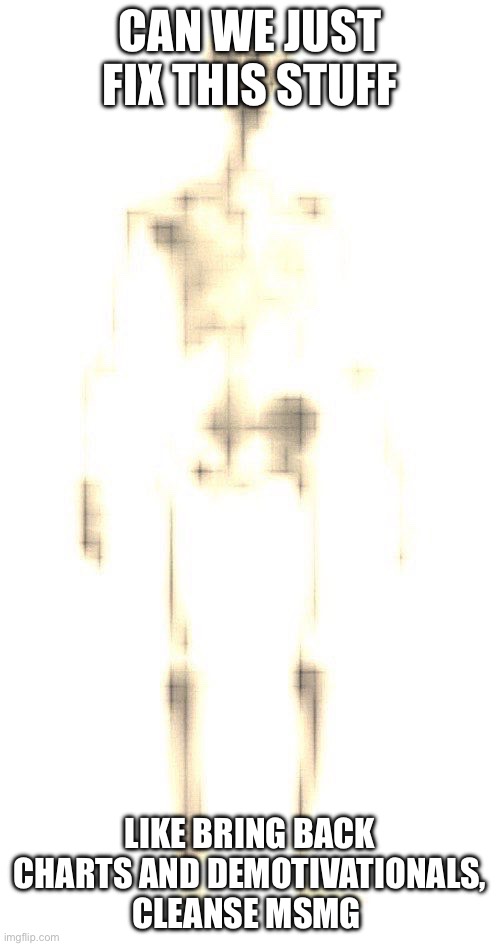 AAAAAAAAAUGH | Can we just fix this stuff; like bring back charts and demotivationals, cleanse msmg | image tagged in high quality skeleton | made w/ Imgflip meme maker