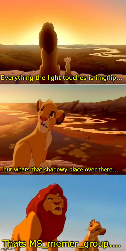 Yeah im not gowing in there.... | Everything the light touches is imgflip... but whats that shadowy place over there.... Thats MS_memer_group.... | image tagged in lion king shadowy place,imgflip,meanwhile on imgflip,dark side | made w/ Imgflip meme maker