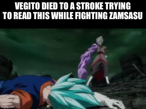 Vegito died to a stroke trying to read this while fighting Zamsasu | made w/ Imgflip meme maker