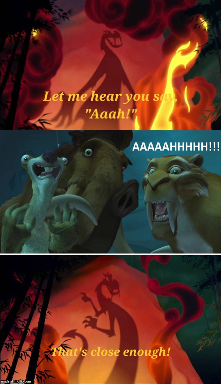 Ice Age Trio reacts to Mushu's shadow | image tagged in who reacts to mushu's shadow,deviantart,disney,blue sky,20th century fox,ice age | made w/ Imgflip meme maker