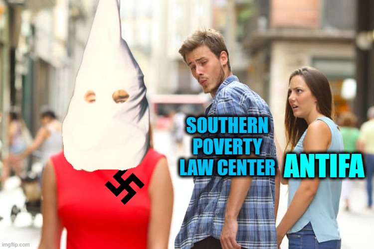 The Grand Jury's Findings on Charlottesville 2017 | Southern Poverty Law Center; Antifa | image tagged in memes,distracted boyfriend | made w/ Imgflip meme maker