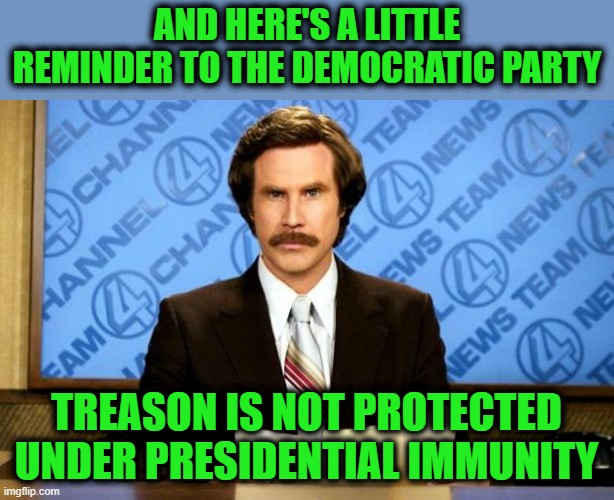 BREAKING NEWS | And here's a little reminder to the democratic party; Treason is not protected under presidential immunity | image tagged in breaking news | made w/ Imgflip meme maker