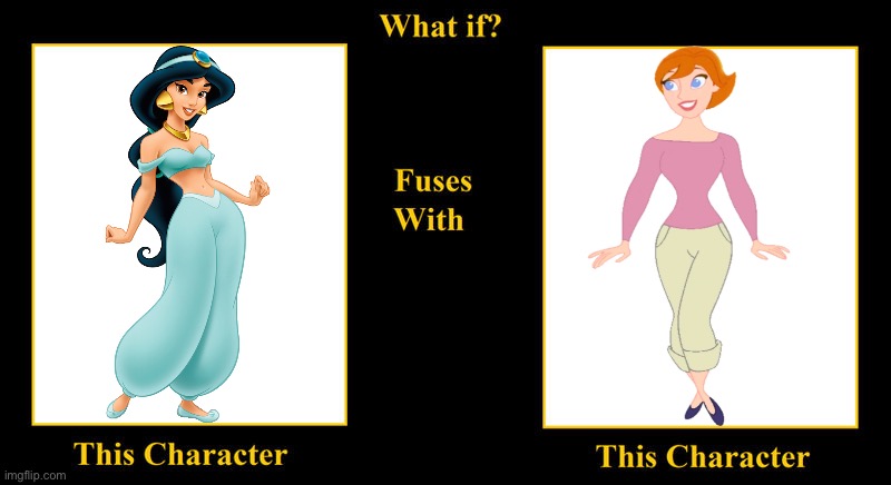 Princess Jasmine Fuses With Maggie Dunlop | image tagged in blank fusion meme,aladdin,curious george,maggie dunlop,disney princess,princess jasmine | made w/ Imgflip meme maker